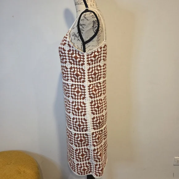 Brown and White Crotchet Spaguetti Straps Dress, Size M. - Picture 3 of 14